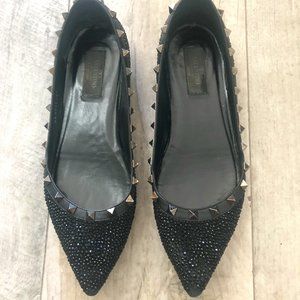 Limited rockstud swarovski leather flats